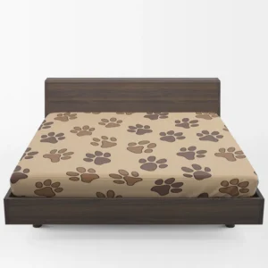 Dog Cat Paw Prints Brown Design Fitted Sheet 1