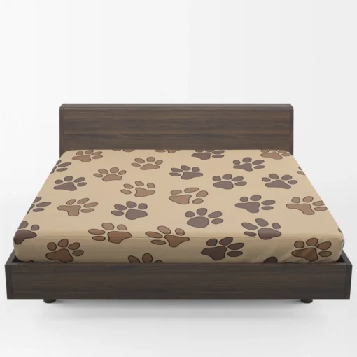 Dog Cat Paw Prints Brown Design Fitted Sheet 1