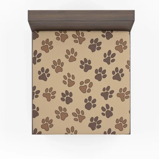 Dog Cat Paw Prints Brown Design Fitted Sheet