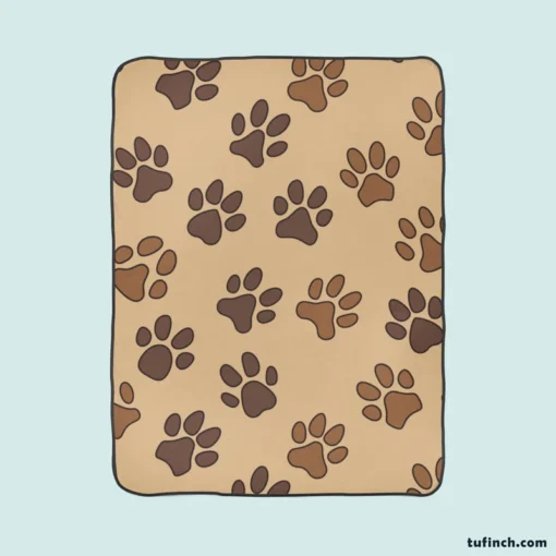 Dog Cat Paw Prints Brown Design Fleece Blanket 1