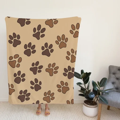 Dog Cat Paw Prints Brown Design Fleece Blanket