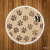 Dog Cat Paw Prints Brown Design Round Beach Towel