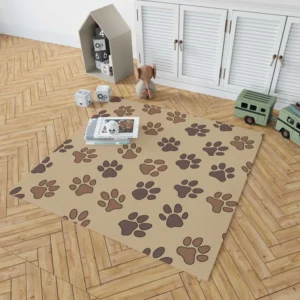 Dog Cat Paw Prints Brown Design Rug 1