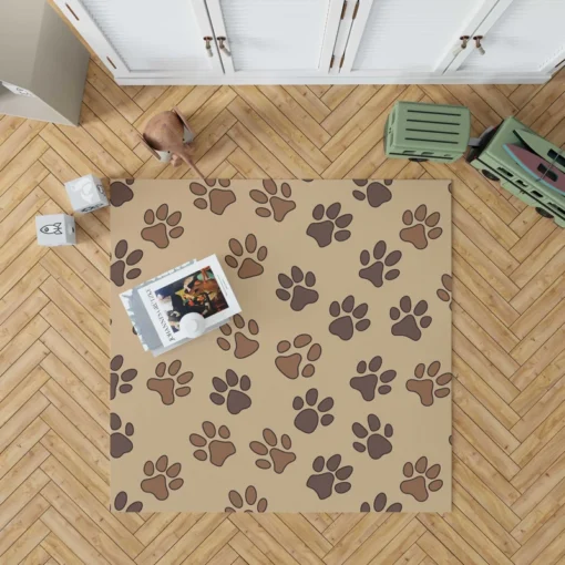 Dog Cat Paw Prints Brown Design Rug