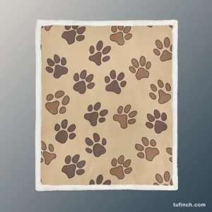 Dog Cat Paw Prints Brown Design Sherpa Fleece Blanket 1