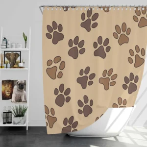 Dog Cat Paw Prints Brown Design Shower Curtain