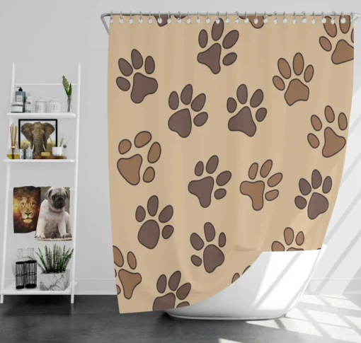 Dog Cat Paw Prints Brown Design Shower Curtain