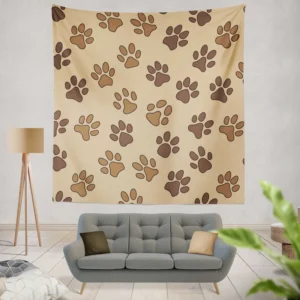 Dog Cat Paw Prints Brown Design Wall Tapestry