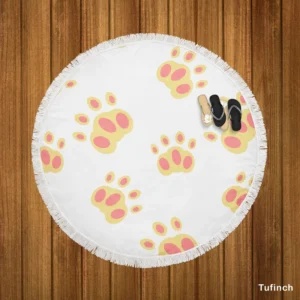 Dog Cute Paw Design Round Beach Towel