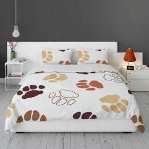 Dog Paw Brown White Print Bedding Set 1