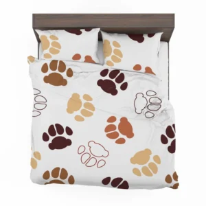 Dog Paw Brown White Print Bedding Set 2