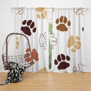 Dog Paw Brown White Print Curtain