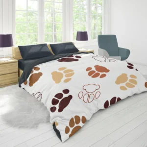 Dog Paw Brown White Print Duvet Cover 1