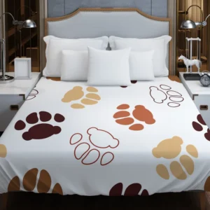 Dog Paw Brown White Print Duvet Cover