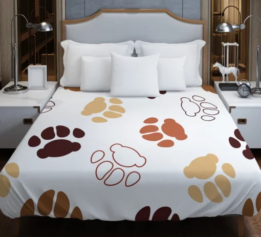 Dog Paw Brown White Print Duvet Cover