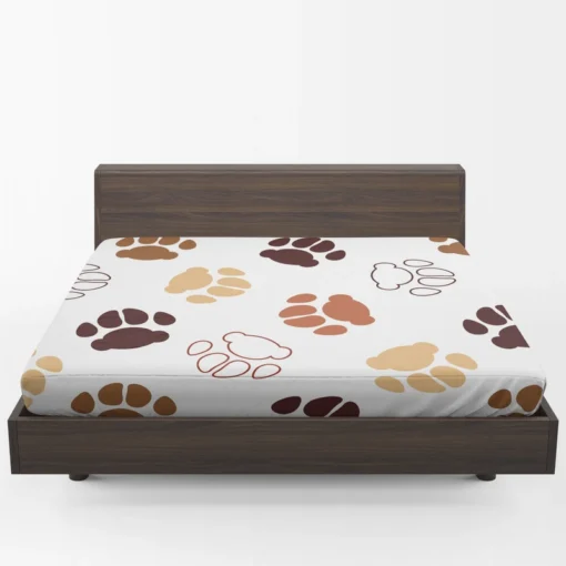 Dog Paw Brown White Print Fitted Sheet 1