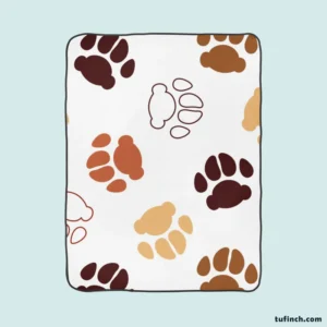 Dog Paw Brown White Print Fleece Blanket 1