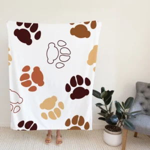 Dog Paw Brown White Print Fleece Blanket