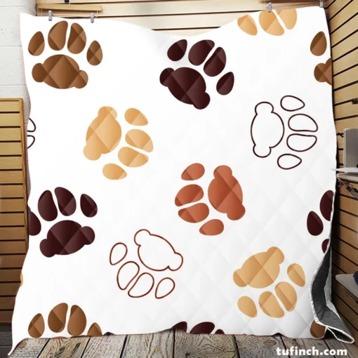 Dog Paw Brown White Print Quilt Blanket