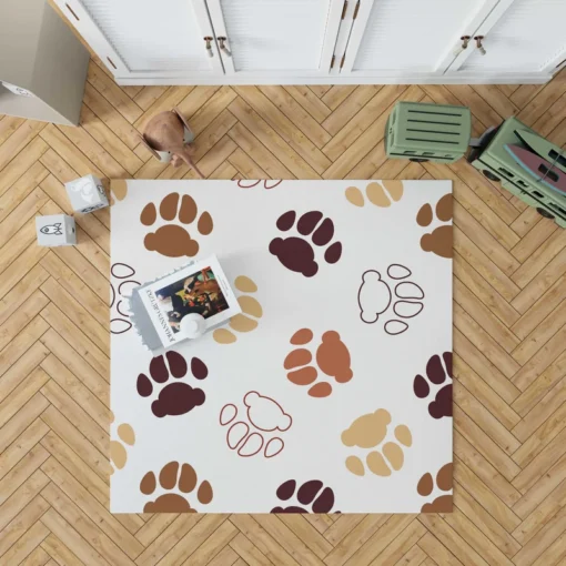 Dog Paw Brown White Print Rug