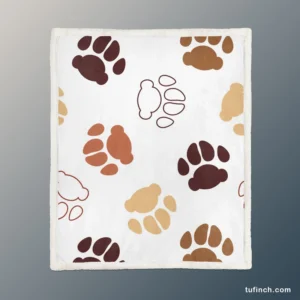 Dog Paw Brown White Print Sherpa Fleece Blanket 1