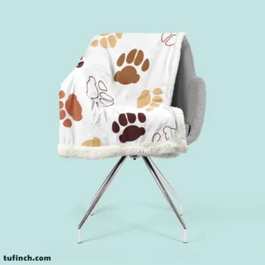 Dog Paw Brown White Print Sherpa Fleece Blanket 2