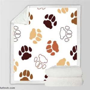 Dog Paw Brown White Print Sherpa Fleece Blanket