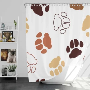 Dog Paw Brown White Print Shower Curtain