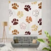 Dog Paw Brown White Print Wall Tapestry