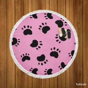 Dog Paw Print Cute Template Round Beach Towel