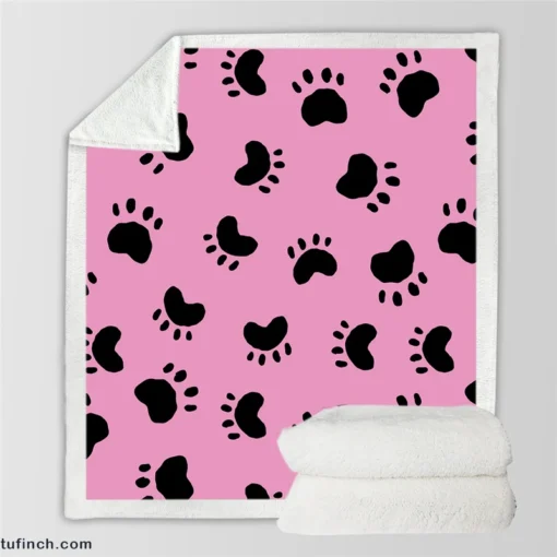 Dog Paw Print Cute Template Sherpa Fleece Blanket