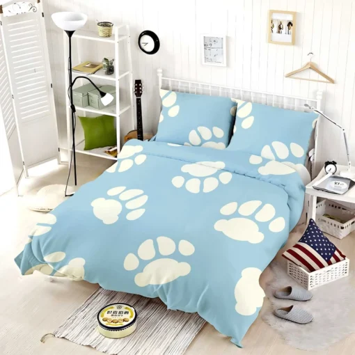 Dog Paw Prints Light Blue Bedding Set