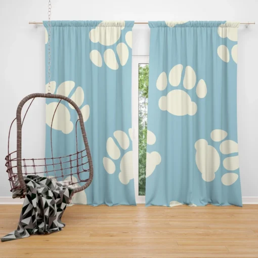 Dog Paw Prints Light Blue Curtain