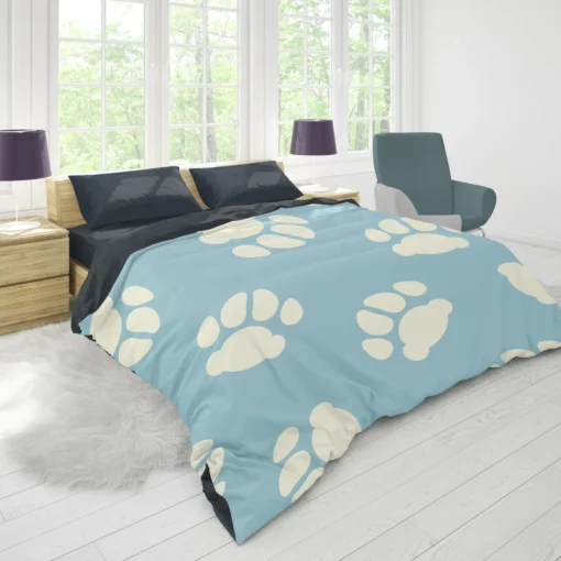 Dog Paw Prints Light Blue Duvet Cover 1