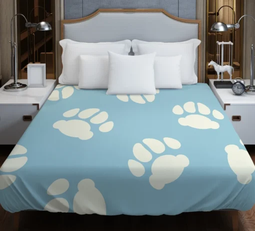 Dog Paw Prints Light Blue Duvet Cover