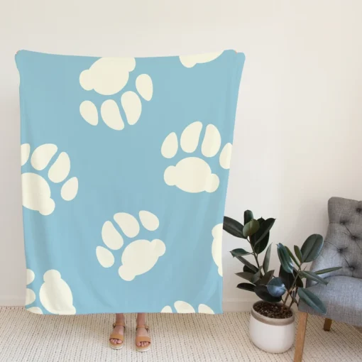 Dog Paw Prints Light Blue Fleece Blanket