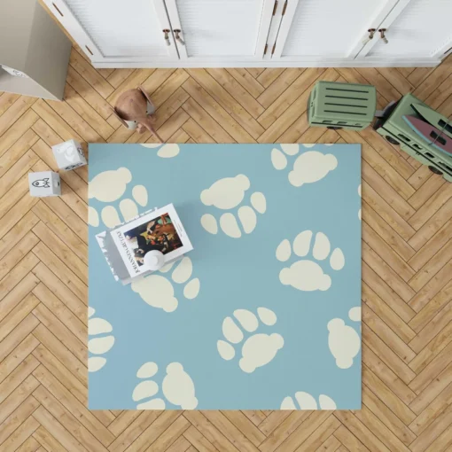 Dog Paw Prints Light Blue Rug