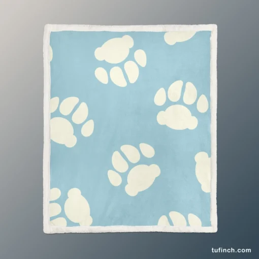 Dog Paw Prints Light Blue Sherpa Fleece Blanket 1