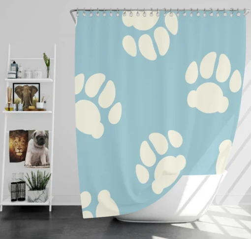 Dog Paw Prints Light Blue Shower Curtain