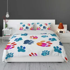 Dog Paw Sketch Colored Bedding Set 1