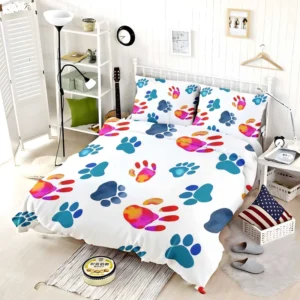 Dog Paw Sketch Colored Bedding Set