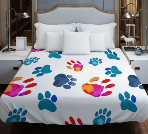 Dog Paw Sketch Colored Duvet Cover