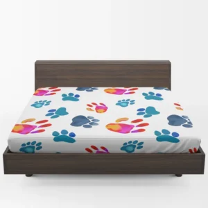 Dog Paw Sketch Colored Fitted Sheet 1