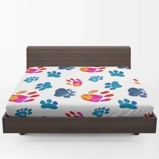 Dog Paw Sketch Colored Fitted Sheet 1