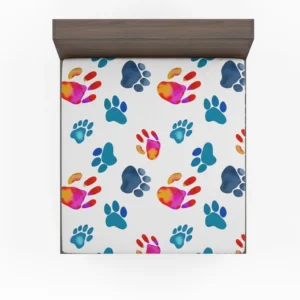 Dog Paw Sketch Colored Fitted Sheet