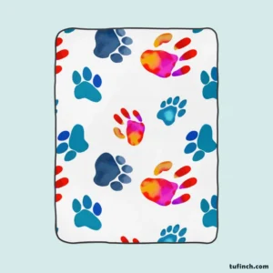 Dog Paw Sketch Colored Fleece Blanket 1