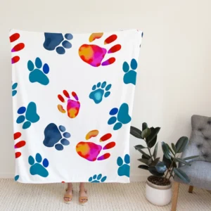 Dog Paw Sketch Colored Fleece Blanket