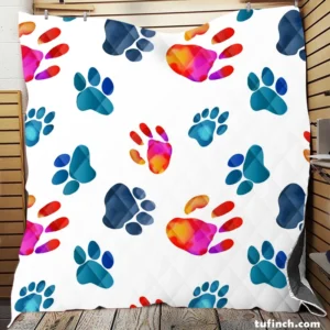 Dog Paw Sketch Colored Quilt Blanket