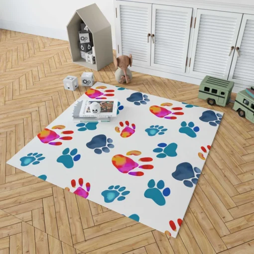 Dog Paw Sketch Colored Rug 1