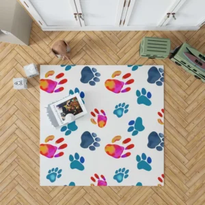 Dog Paw Sketch Colored Rug